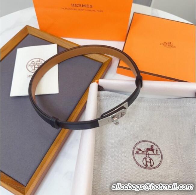 Good Taste Hermes Kelly Duo Belt 1.8cm in Calfskin Leather H102202 Black/Silver 2024