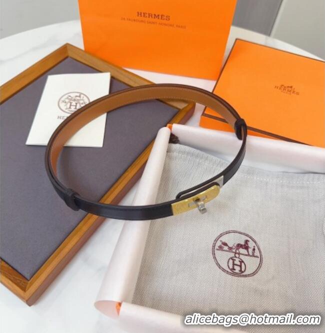Buy Fashionable Hermes Kelly Duo Belt 1.8cm in Calfskin Leather H102202 Black/Gold/Silver 2024