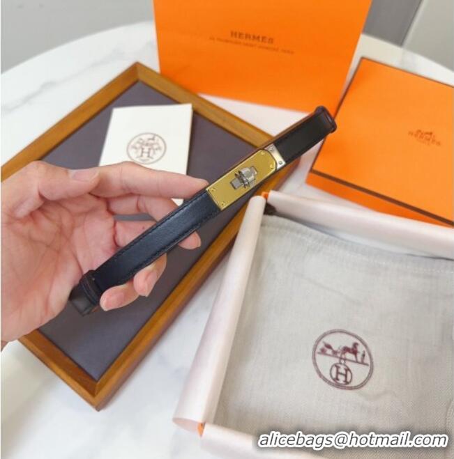 Buy Fashionable Hermes Kelly Duo Belt 1.8cm in Calfskin Leather H102202 Black/Gold/Silver 2024