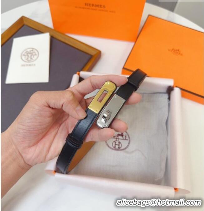 Buy Fashionable Hermes Kelly Duo Belt 1.8cm in Calfskin Leather H102202 Black/Gold/Silver 2024