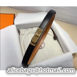 Top Design Hermes Kelly Duo Belt 1.8cm in Calfskin Leather H102202 Black/Gold 2024