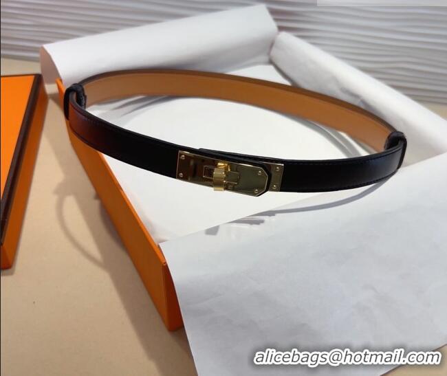Top Design Hermes Kelly Duo Belt 1.8cm in Calfskin Leather H102202 Black/Gold 2024