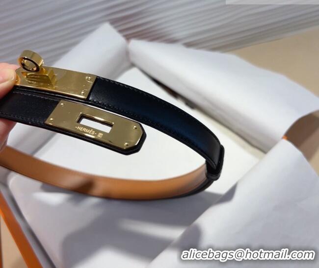 Top Design Hermes Kelly Duo Belt 1.8cm in Calfskin Leather H102202 Black/Gold 2024