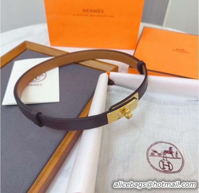 Luxury Cheap Hermes Kelly Duo Belt 1.8cm in Calfskin Leather H102202 Burgundy/Gold 2024