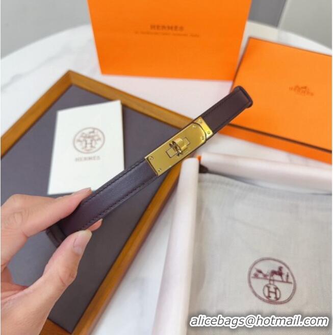 Luxury Cheap Hermes Kelly Duo Belt 1.8cm in Calfskin Leather H102202 Burgundy/Gold 2024