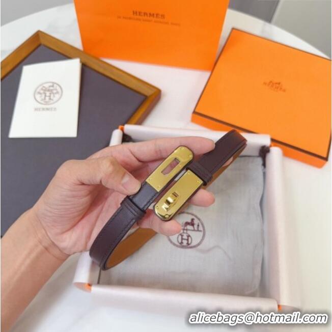 Luxury Cheap Hermes Kelly Duo Belt 1.8cm in Calfskin Leather H102202 Burgundy/Gold 2024