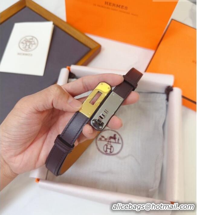 Luxury Cheap Hermes Kelly Duo Belt 1.8cm in Calfskin Leather H102202 Burgundy/Gold/Silver 2024