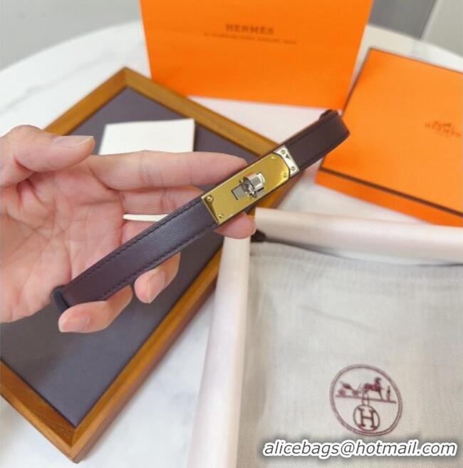 Luxury Cheap Hermes Kelly Duo Belt 1.8cm in Calfskin Leather H102202 Burgundy/Gold/Silver 2024
