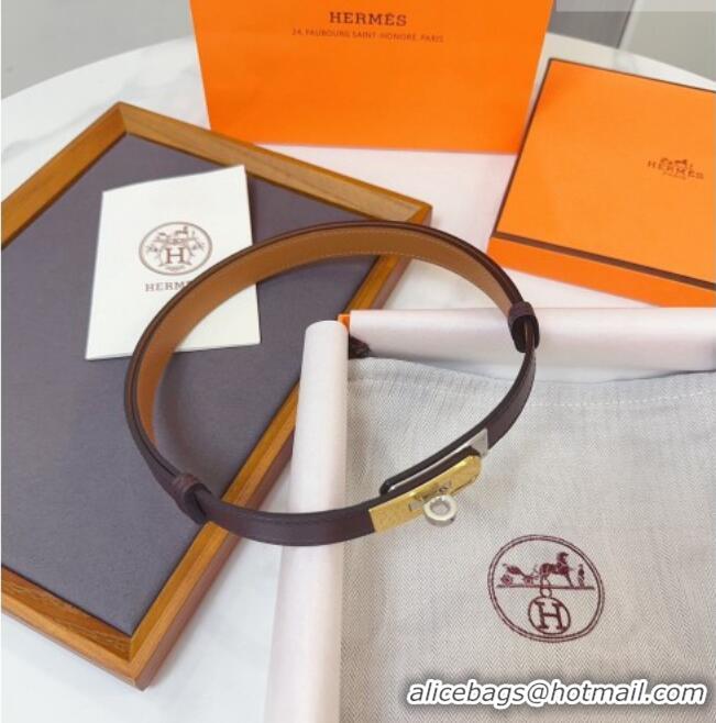 Luxury Cheap Hermes Kelly Duo Belt 1.8cm in Calfskin Leather H102202 Burgundy/Gold/Silver 2024