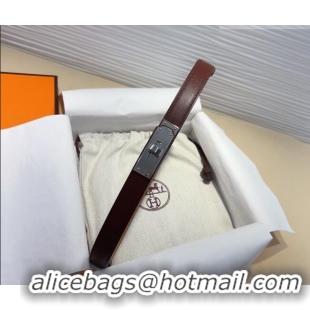Buy Fashionable Hermes Kelly Duo Belt 1.8cm in Calfskin Leather H102202 Burgundy/Silver 2024