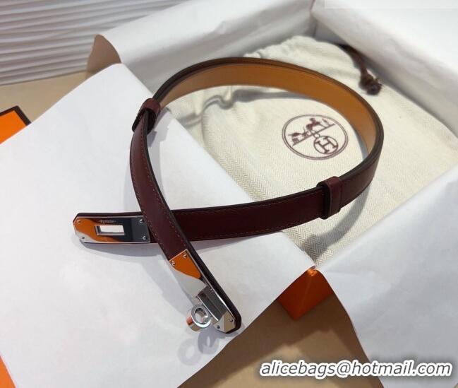 Buy Fashionable Hermes Kelly Duo Belt 1.8cm in Calfskin Leather H102202 Burgundy/Silver 2024