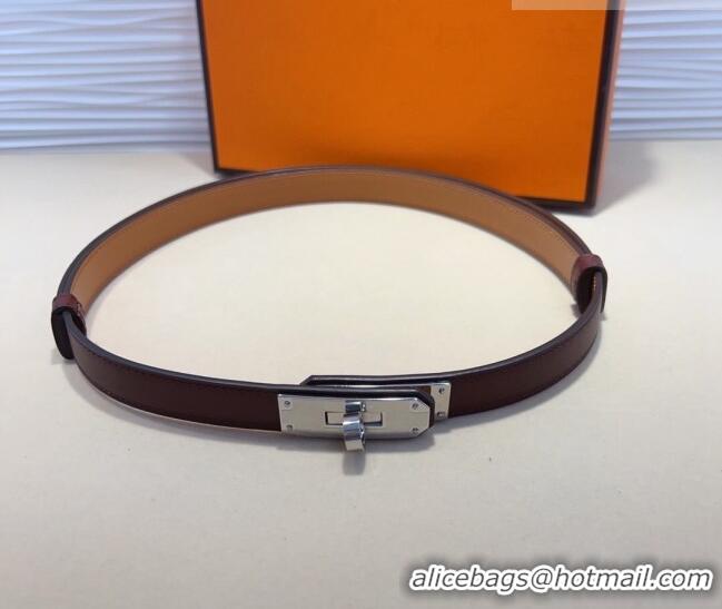 Buy Fashionable Hermes Kelly Duo Belt 1.8cm in Calfskin Leather H102202 Burgundy/Silver 2024