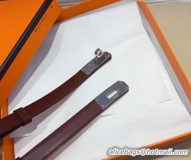 Buy Fashionable Hermes Kelly Duo Belt 1.8cm in Calfskin Leather H102202 Burgundy/Silver 2024