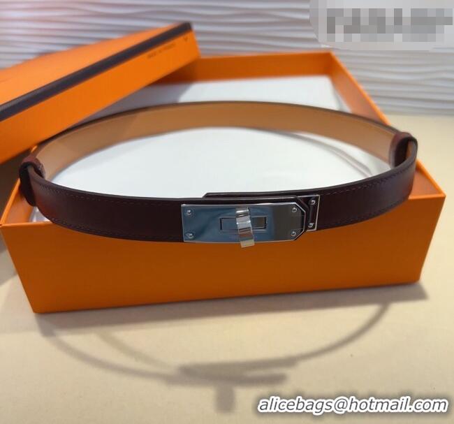 Buy Fashionable Hermes Kelly Duo Belt 1.8cm in Calfskin Leather H102202 Burgundy/Silver 2024