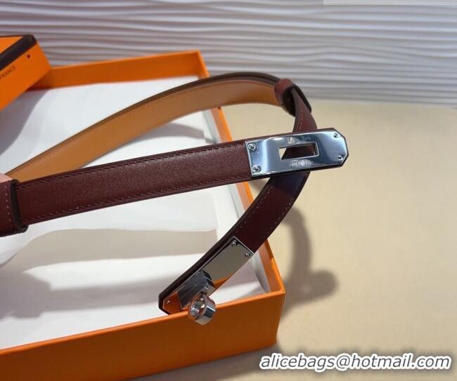 Buy Fashionable Hermes Kelly Duo Belt 1.8cm in Calfskin Leather H102202 Burgundy/Silver 2024