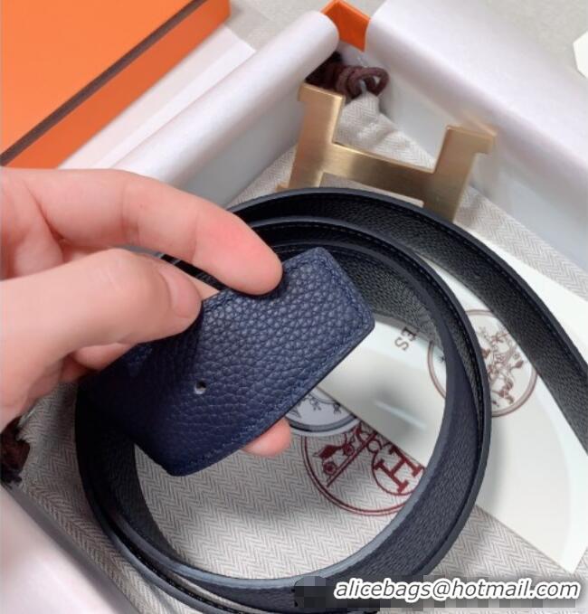 ​Promotional Hermes Constance Belt Buckle & Reversible Togo Calfskin Leather Strap 3.8cm 0108 Black/Blue 2025