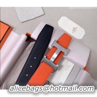 Top Grade Hermes Constance Belt Buckle & Reversible Togo Calfskin Leather Strap 3.8cm 0108 Black/Orange 2025