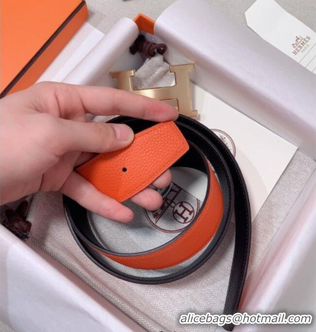 Top Grade Hermes Constance Belt Buckle & Reversible Togo Calfskin Leather Strap 3.8cm 0108 Black/Orange 2025