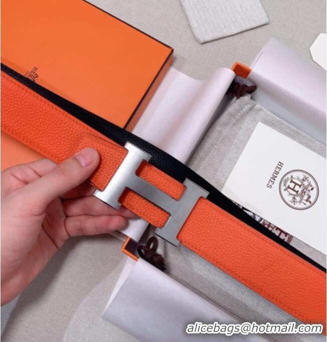 Top Grade Hermes Constance Belt Buckle & Reversible Togo Calfskin Leather Strap 3.8cm 0108 Black/Orange 2025