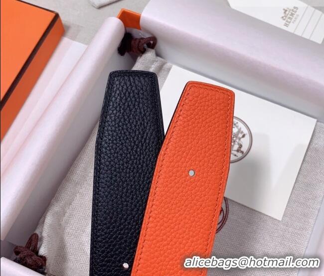 Top Grade Hermes Constance Belt Buckle & Reversible Togo Calfskin Leather Strap 3.8cm 0108 Black/Orange 2025