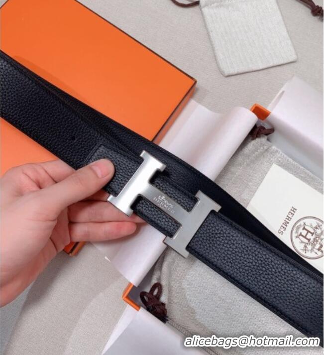 Luxury Cheap Hermes Constance Belt Buckle & Reversible Togo Calfskin Leather Strap 3.8cm 0108 Black/Silver 2025