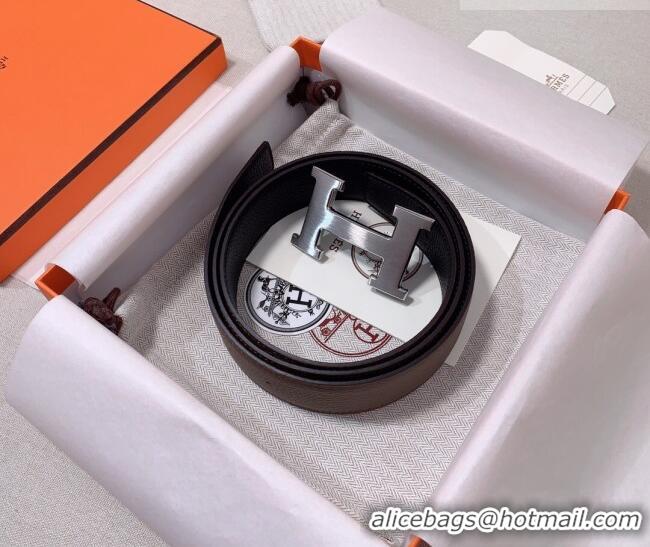 Trendy Design Hermes Constance Belt Buckle & Reversible Togo Calfskin Leather Strap 3.8cm 0108 Black/Grey 2025