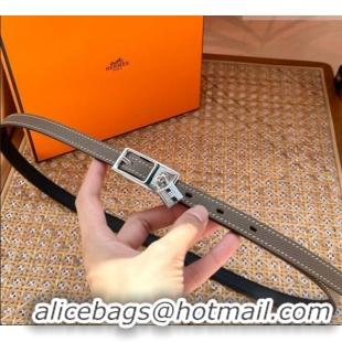 Famous Brand Hermes Women's Lucky Locker Belt 1.5cm in Epsom Leather 9131 Grey/Silver 2025