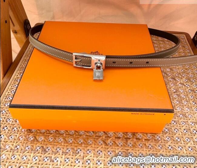 Famous Brand Hermes Women's Lucky Locker Belt 1.5cm in Epsom Leather 9131 Grey/Silver 2025