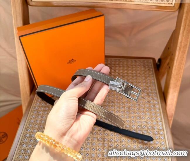 Famous Brand Hermes Women's Lucky Locker Belt 1.5cm in Epsom Leather 9131 Grey/Silver 2025