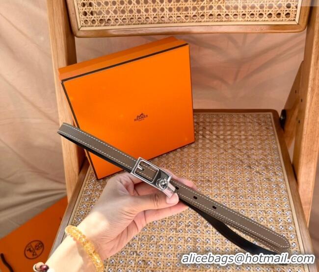 Famous Brand Hermes Women's Lucky Locker Belt 1.5cm in Epsom Leather 9131 Grey/Silver 2025