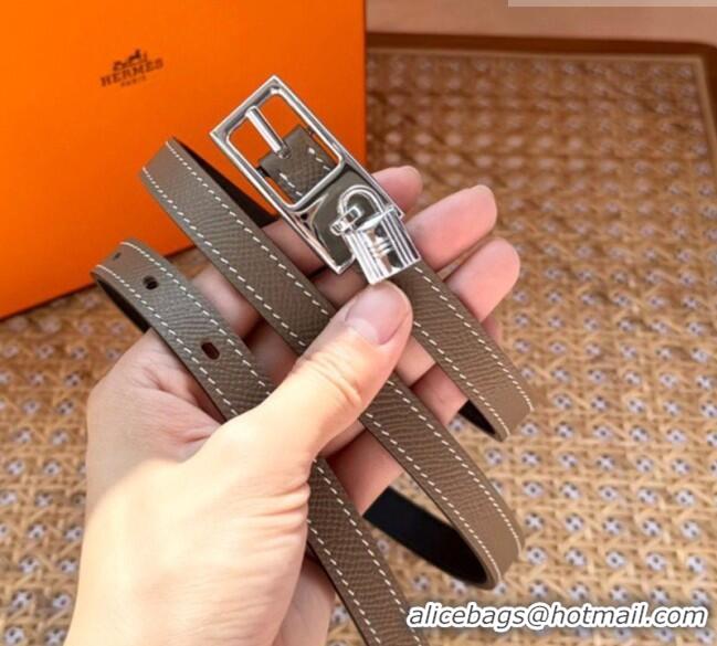 Famous Brand Hermes Women's Lucky Locker Belt 1.5cm in Epsom Leather 9131 Grey/Silver 2025