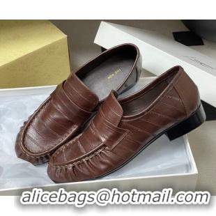Shop Duplicate The Row Loafers in Eel Embossed Leather TR022402 Brown 2026