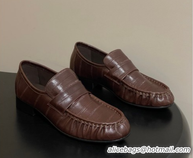 Shop Duplicate The Row Loafers in Eel Embossed Leather TR022402 Brown 2026