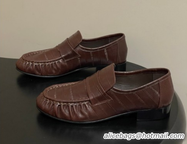 Shop Duplicate The Row Loafers in Eel Embossed Leather TR022402 Brown 2026