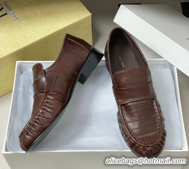 Shop Duplicate The Row Loafers in Eel Embossed Leather TR022402 Brown 2026