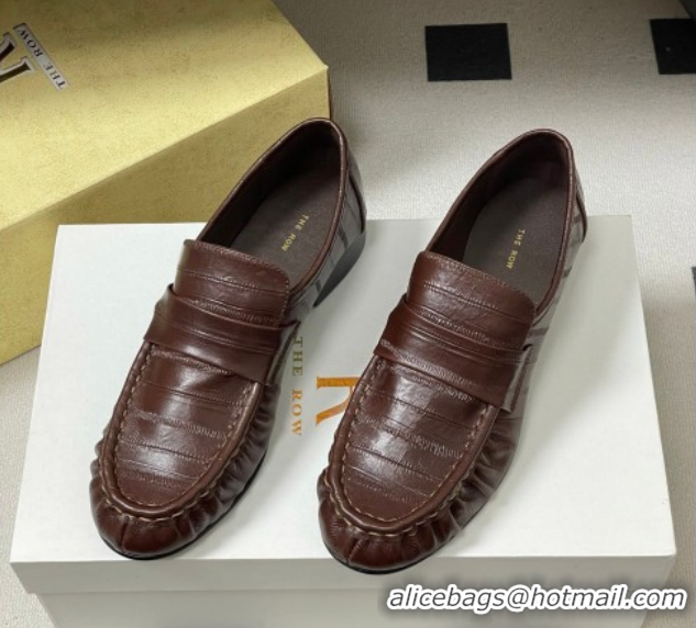 Shop Duplicate The Row Loafers in Eel Embossed Leather TR022402 Brown 2026