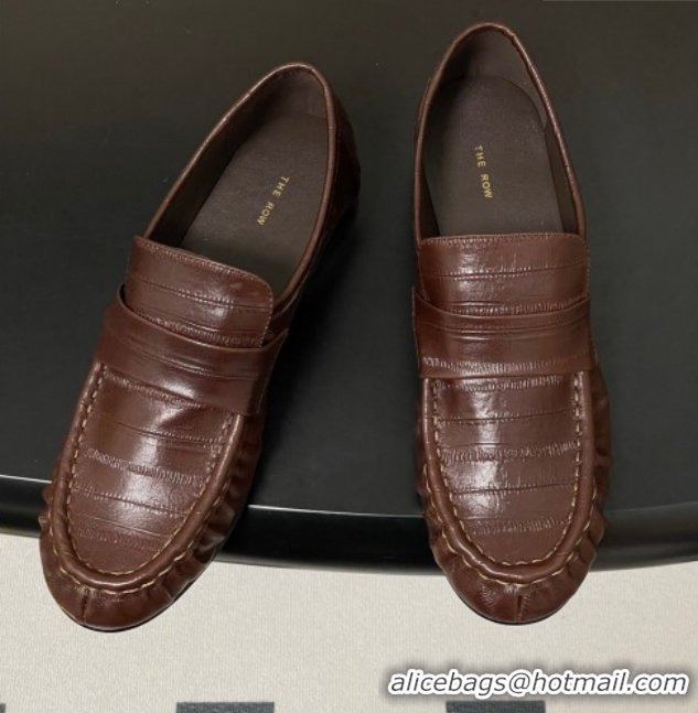 Shop Duplicate The Row Loafers in Eel Embossed Leather TR022402 Brown 2026