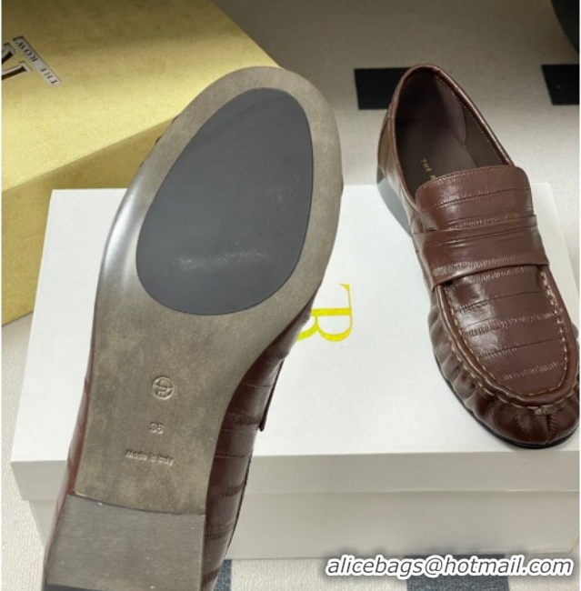 Shop Duplicate The Row Loafers in Eel Embossed Leather TR022402 Brown 2026