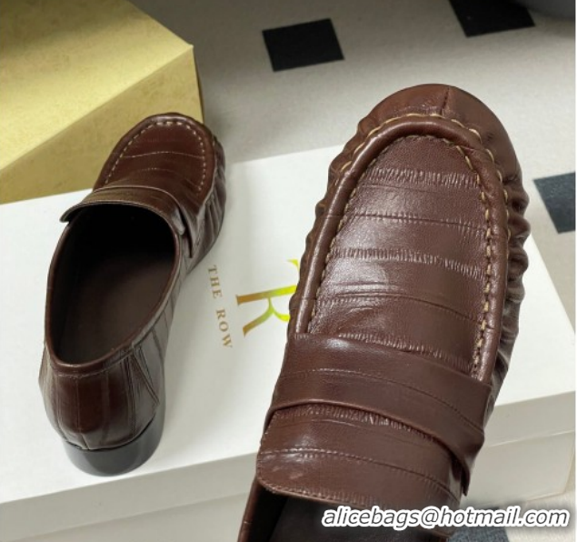 Shop Duplicate The Row Loafers in Eel Embossed Leather TR022402 Brown 2026