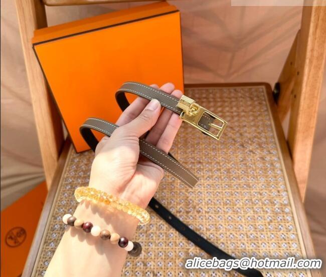 Well Crafted Hermes Women's Lucky Locker Belt 1.5cm in Epsom Leather 9131 Grey/Gold 2025
