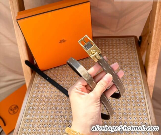 Well Crafted Hermes Women's Lucky Locker Belt 1.5cm in Epsom Leather 9131 Grey/Gold 2025