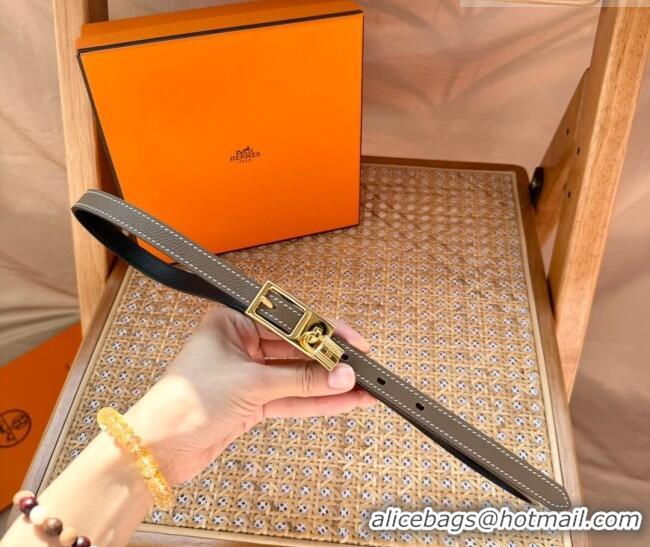 Well Crafted Hermes Women's Lucky Locker Belt 1.5cm in Epsom Leather 9131 Grey/Gold 2025