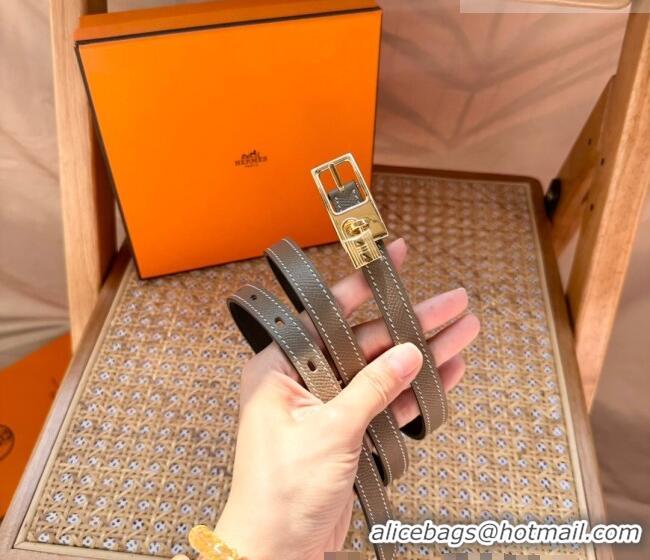 Well Crafted Hermes Women's Lucky Locker Belt 1.5cm in Epsom Leather 9131 Grey/Gold 2025