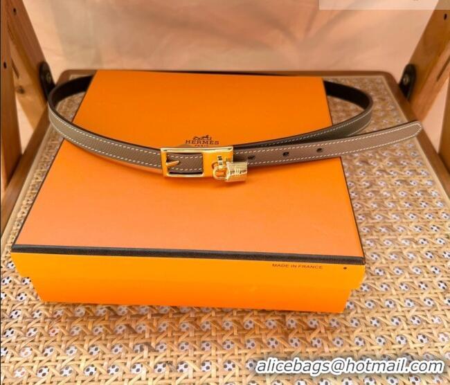 Well Crafted Hermes Women's Lucky Locker Belt 1.5cm in Epsom Leather 9131 Grey/Gold 2025