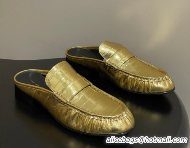 Luxury The Row Flat Mules in Calfskin Leather TR022402 Gold 2026