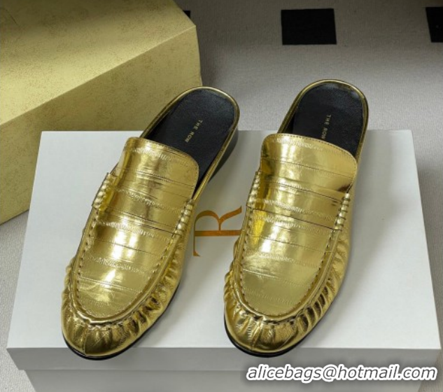 Luxury The Row Flat Mules in Calfskin Leather TR022402 Gold 2026