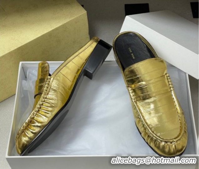 Luxury The Row Flat Mules in Calfskin Leather TR022402 Gold 2026