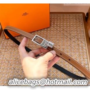 Discount Hermes Women's Lucky Locker Belt 1.5cm in Epsom Leather 9131 Brown/Silver 2025