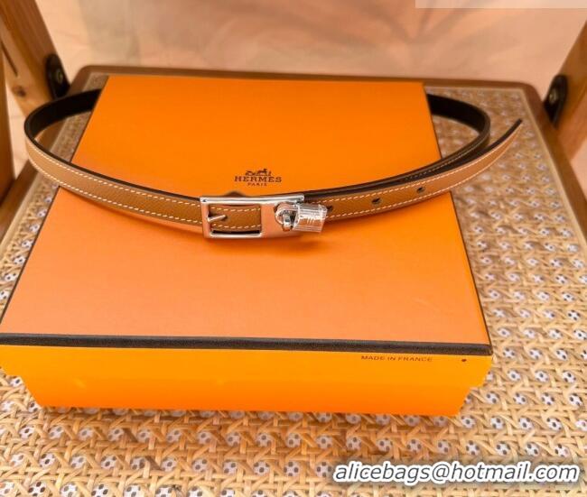 Discount Hermes Women's Lucky Locker Belt 1.5cm in Epsom Leather 9131 Brown/Silver 2025