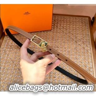 Luxury Cheap Hermes Women's Lucky Locker Belt 1.5cm in Epsom Leather 9131 Brown/Gold 2025